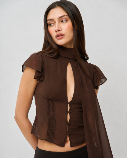 Blusa Chiffon Gola Lenço com Botões