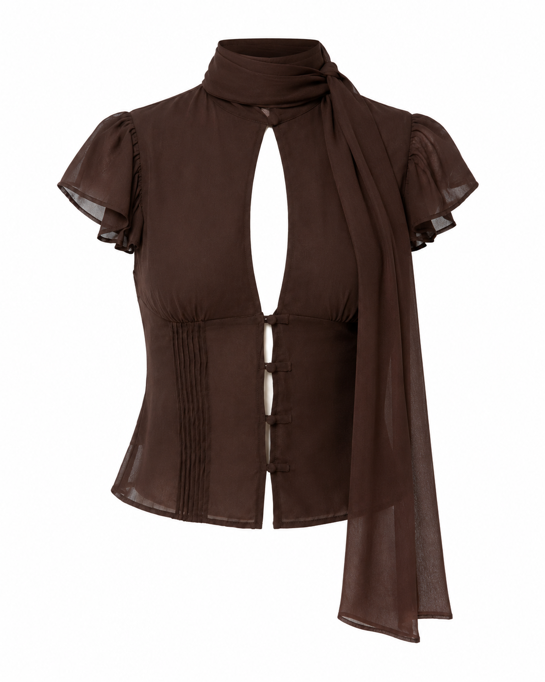 Blusa Chiffon Gola Lenço com Botões