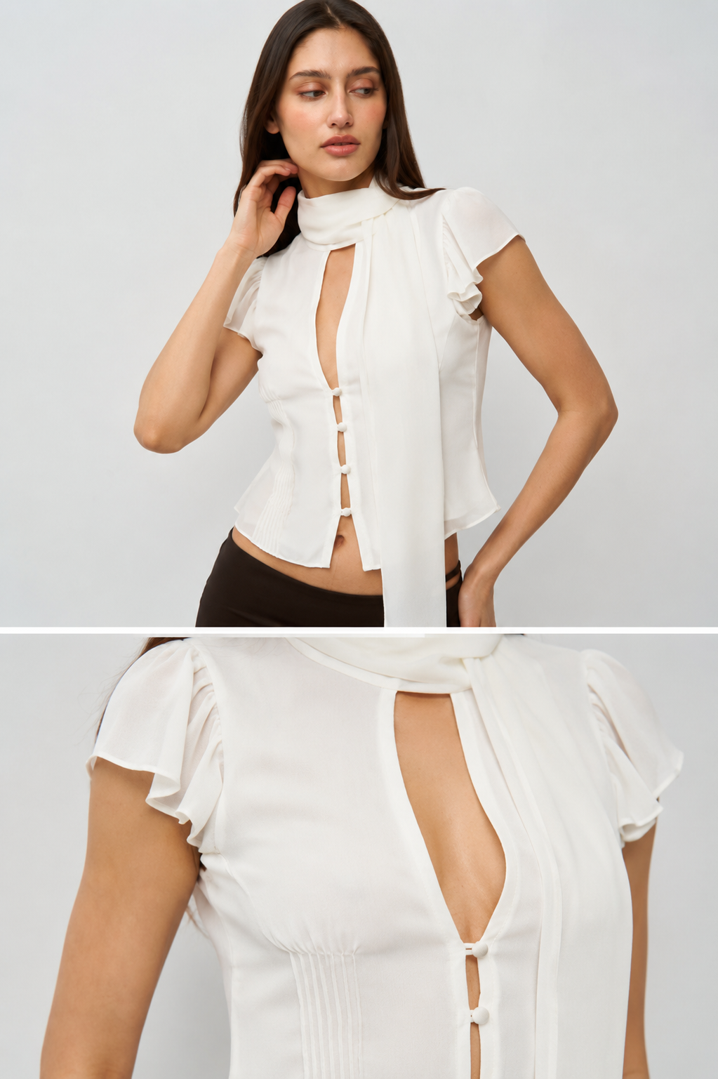 Blusa Chiffon Gola Lenço com Botões