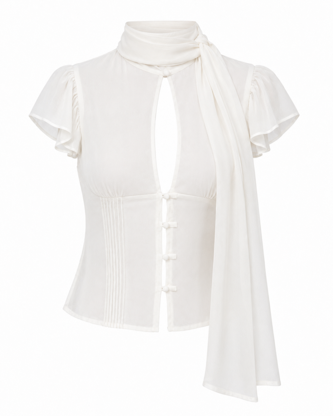 Blusa Chiffon Gola Lenço com Botões
