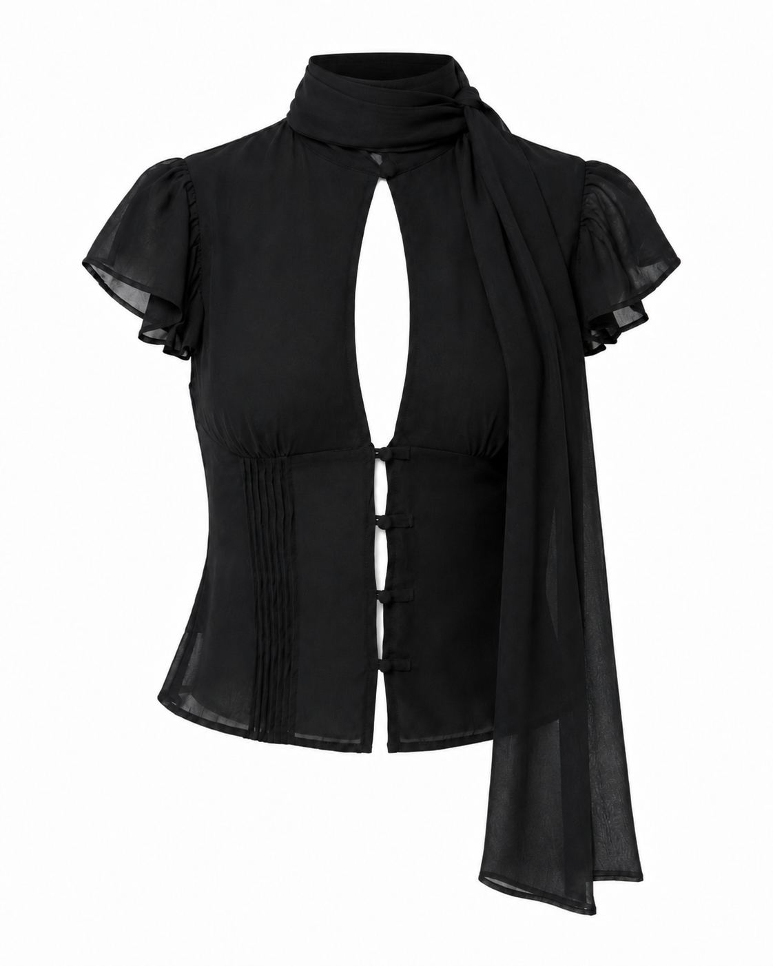 Blusa Chiffon Gola Lenço com Botões